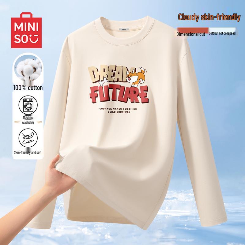 MINISO Men s Pure Cotton Long Sleeve Crew Neck T-Shirt 2XL