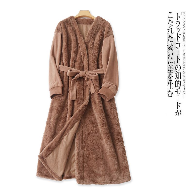 

Экспорт V-образный вырез без пряжки шнурок на талии средней длины длинный длина искусственный мех Coffee B- 11-23-1 46#