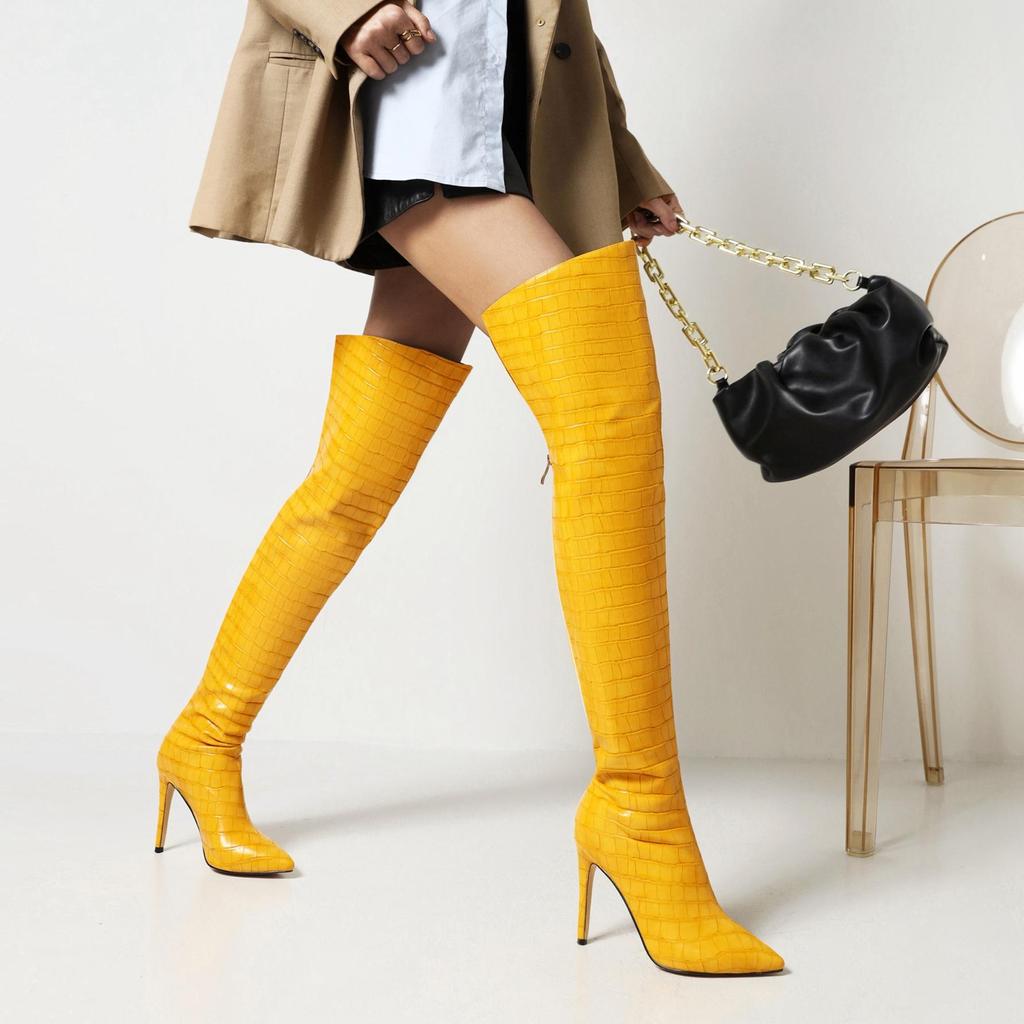 Dames Overknee Hoge Laarzen - Mode Winter Vrouwen Puntige Schoenen Met Hoge Hak, Effen Zwart Comfortabel