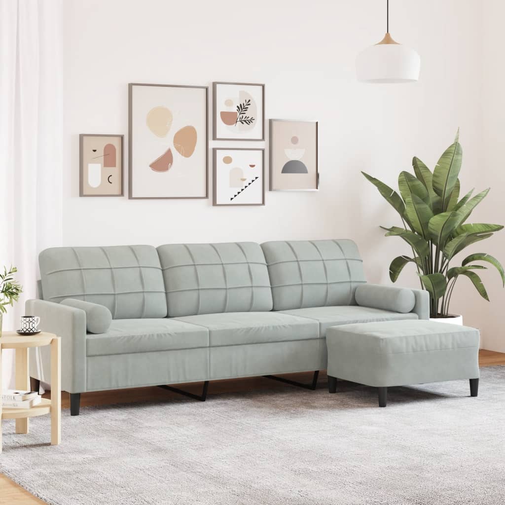 3 Seater Sofa with Footstool Light Grey 210 cm Velvet