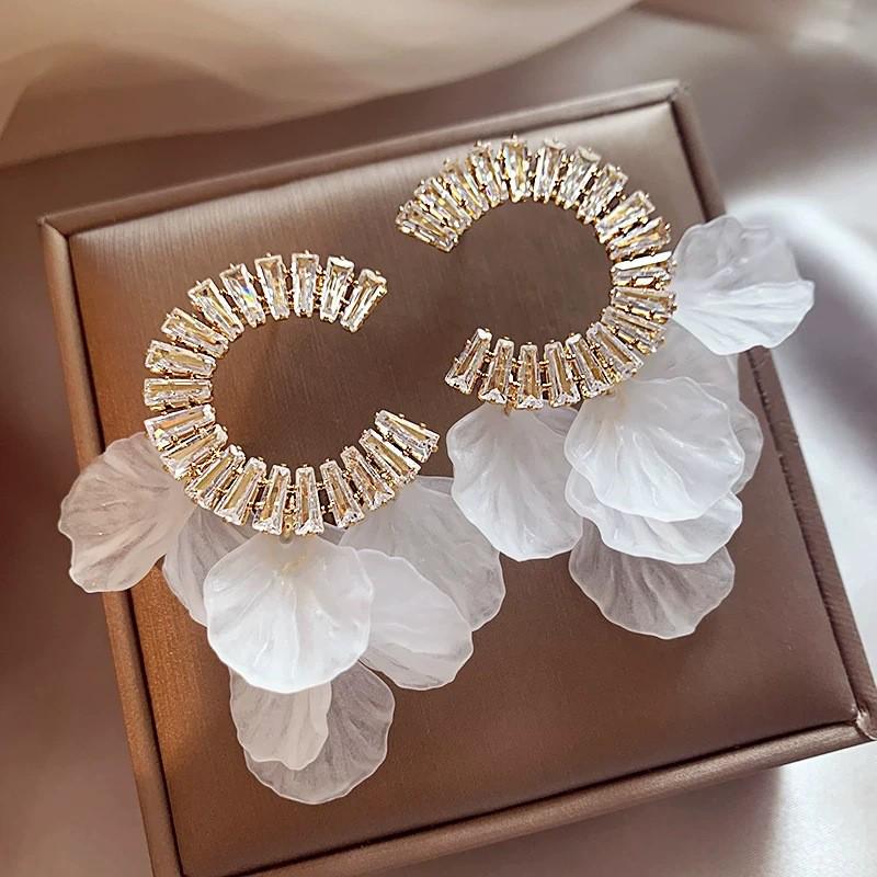 Zirconia Tassel Seashell Petal Earrings - Elegant Beach Resort Style Ear Studs