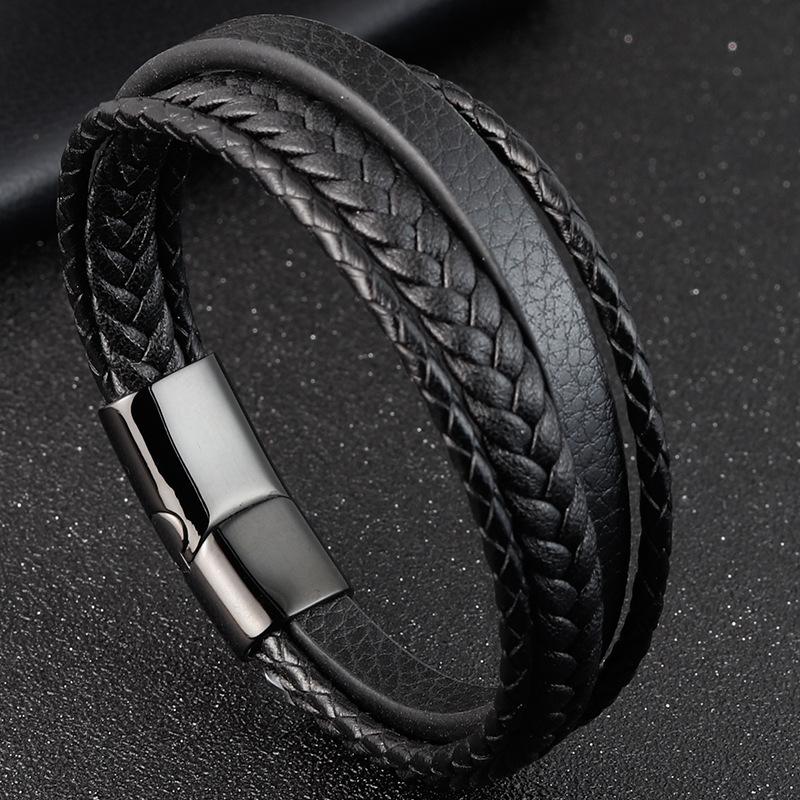 2026 Men s Leather Bracelet, Fashion Woven Leather Rope Leather Bracelet 21CM