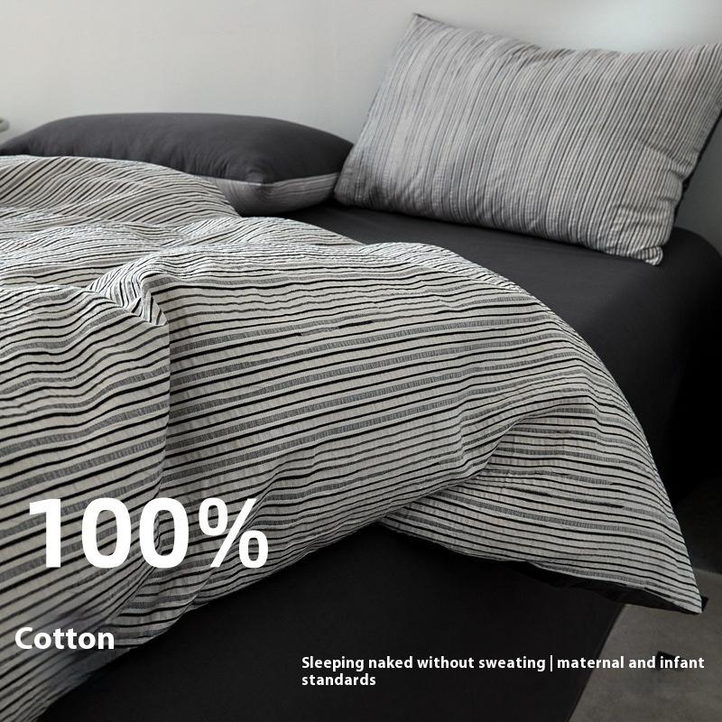 Pure Cotton Bedding Four-piece Set Skin-friendly and Breathable Washed Sheets Quilt Covers Pillowcases