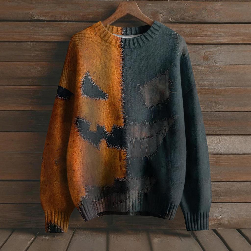 Long Sleeve Pullover Sweaters For Women O Neck Casual Cute Printing Knit Oversized Sweater