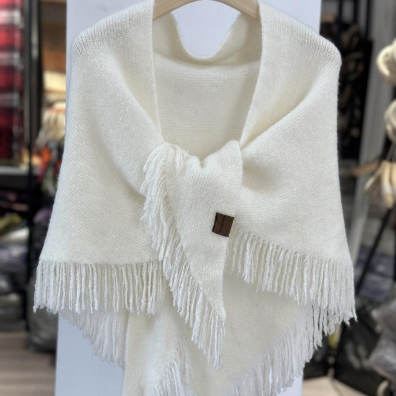 New Niche Design Solid Color Tassel Triangle Scarf for Men and Women Retro Thickened Warm Wool Shawl·