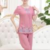 2 Pcs/Set Women T-shirt Pants Set Flower Print Round Neck Short Sleeves Elastic Waist Wide Leg Sleeping Loose Button Decor Plus Size Mom Nighty