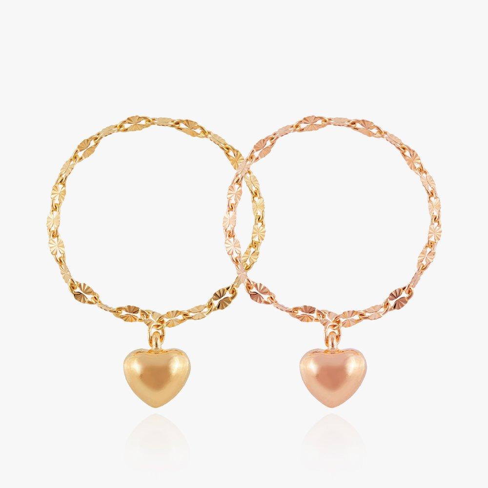 18K Almond Star Heart Ring with Chain Gold