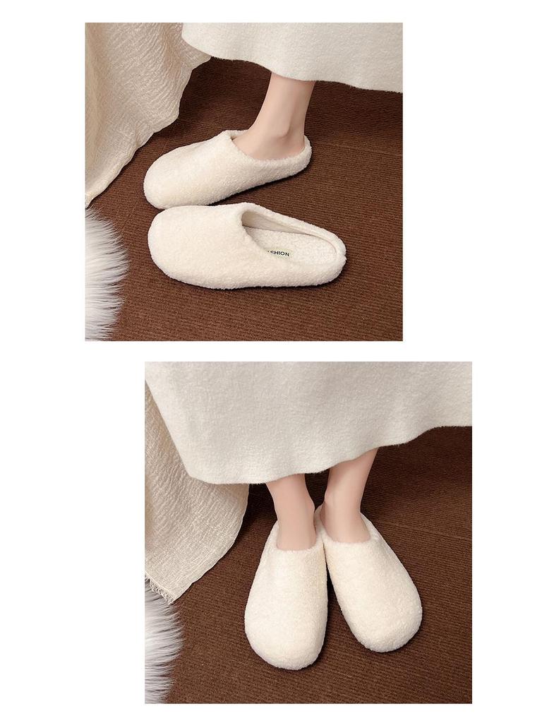 Baotou Warm Cotton Retro Slippers – Postpartum Casual Velvet Fluffy Half-Slippers for Home