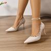 Fashion Stiletto Single Shoes Women's Pointed Toe Shallow Rivet Cover Foot Anti-Slip Wear-Resistant High Heels