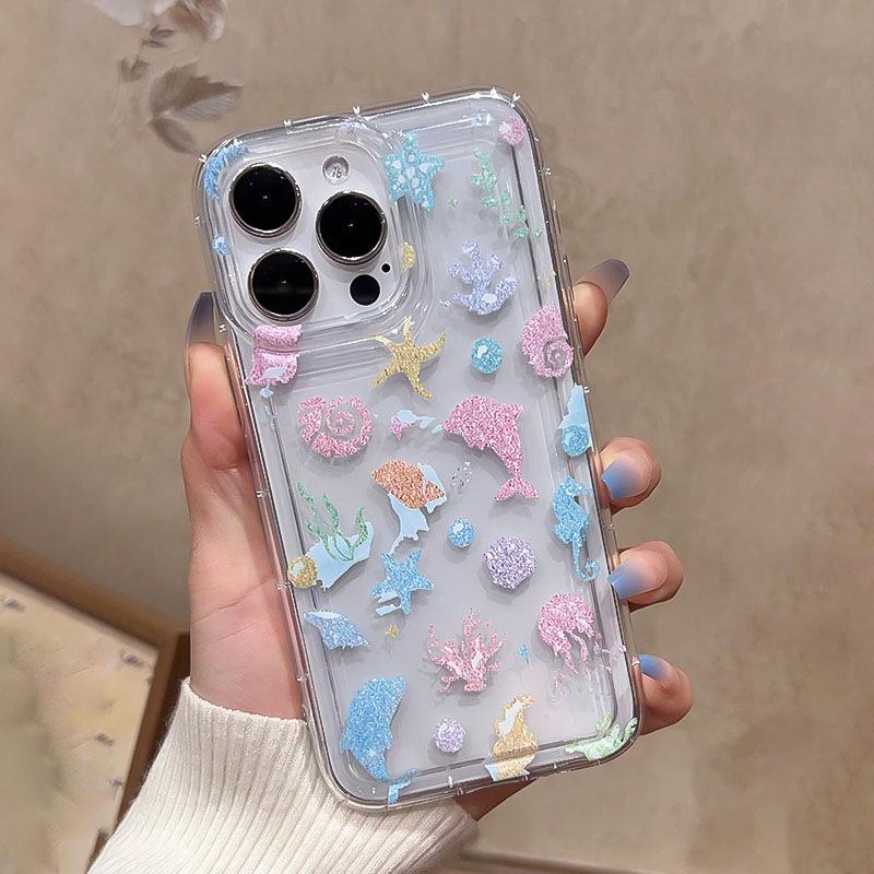 Color graffiti marine life transparent soft case for Apple 14 mobile phone case iPhone13/12/11 female 1516