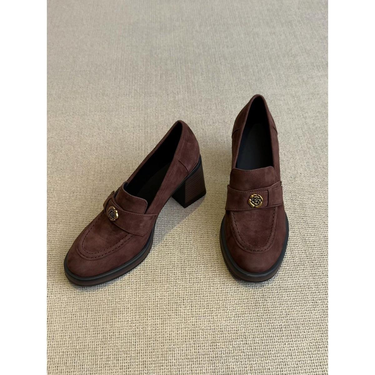 The first encounter with the classical aesthetics of the season~ Camellia one-pedal loafers thick high-heeled single shoes 35