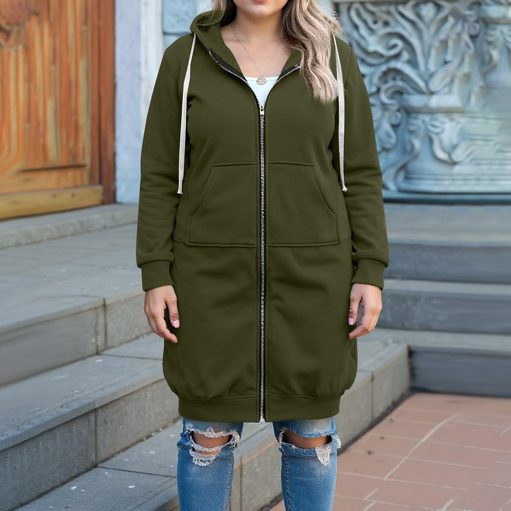 Women's Fashion Casual Plus Size Hooded  Long-Sleeve Solid Jacket