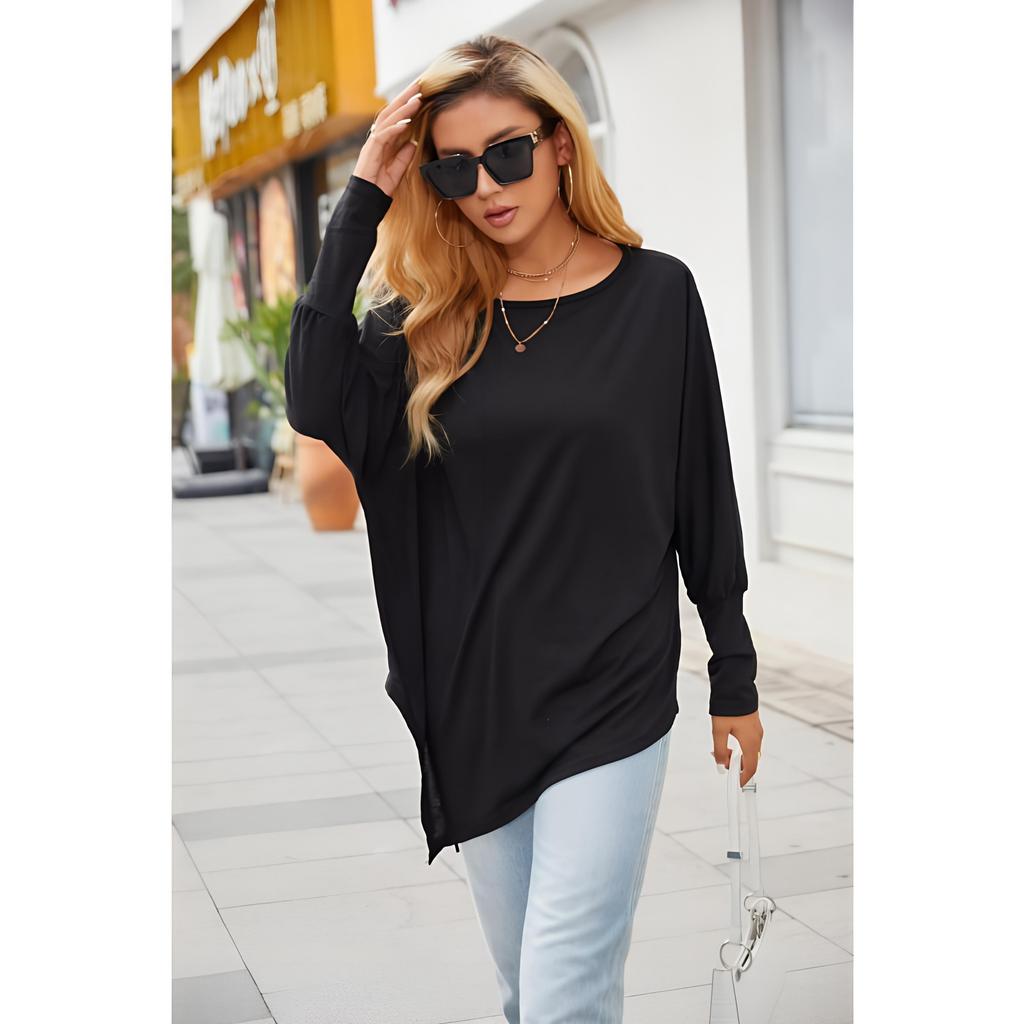 Frühling und Herbst Damen Bluse langärmeliges unregelmäßiges T-Shirt lässig lose Plus Size Tops