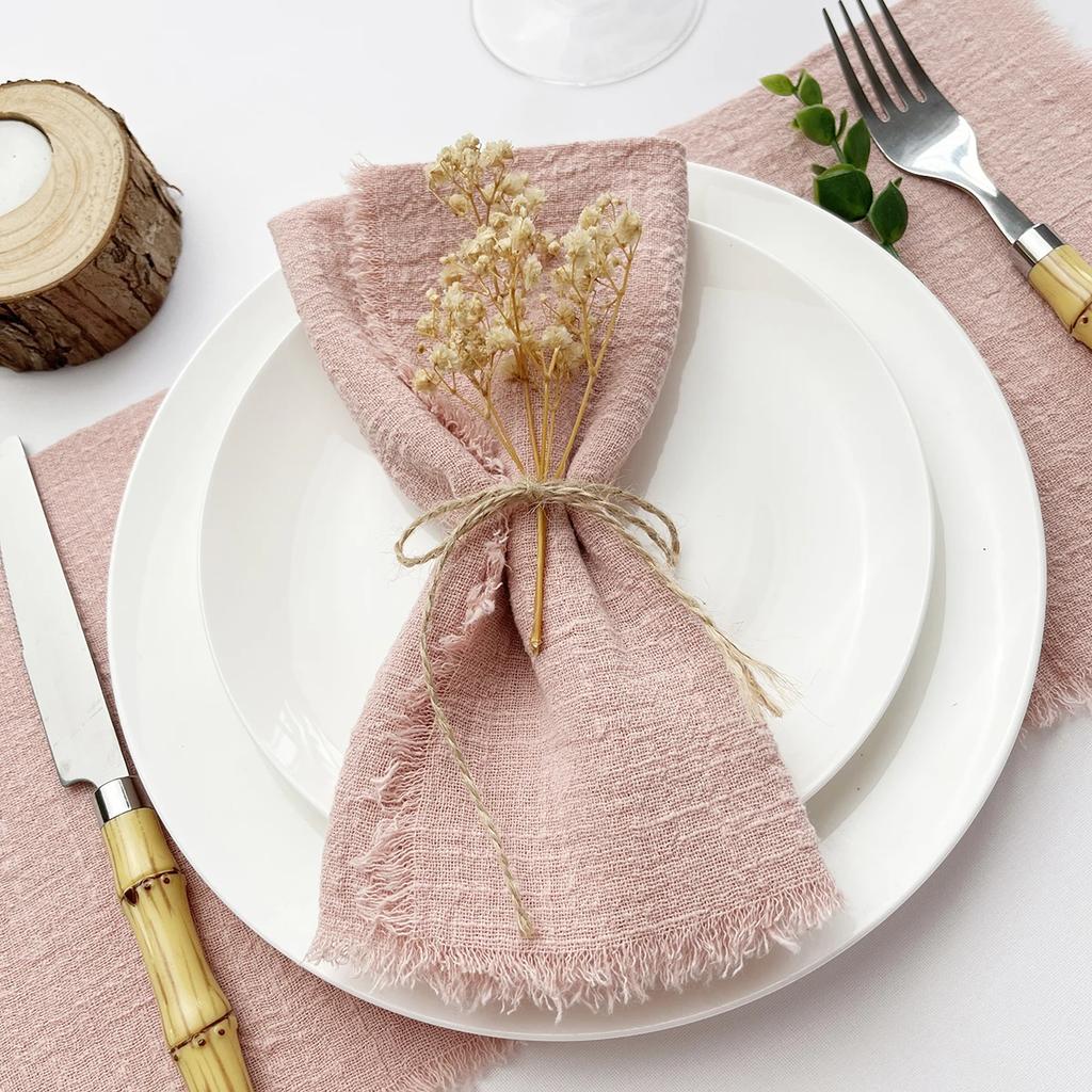 24pcs 32x32cm Wholesale Pink Gauze Cotton Napkin Reusable Tea Towel Wedding Party Christmas Table Decor Retro Burrs napkin