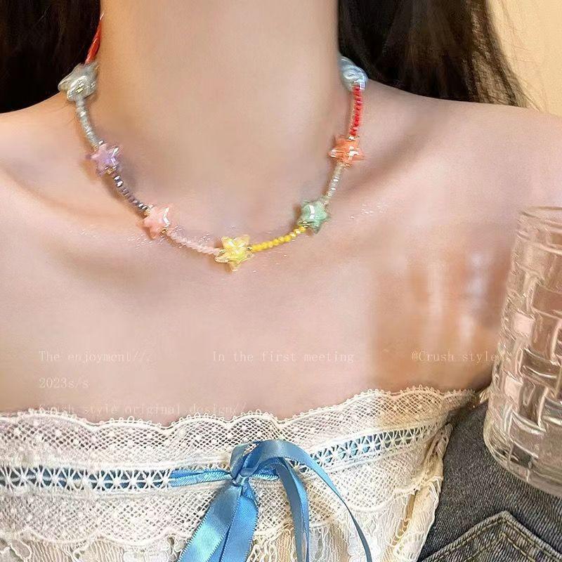 Dopamine Summer Beaded Necklace: Sweet, Unique Design for Women’s Cool Clavicle Style