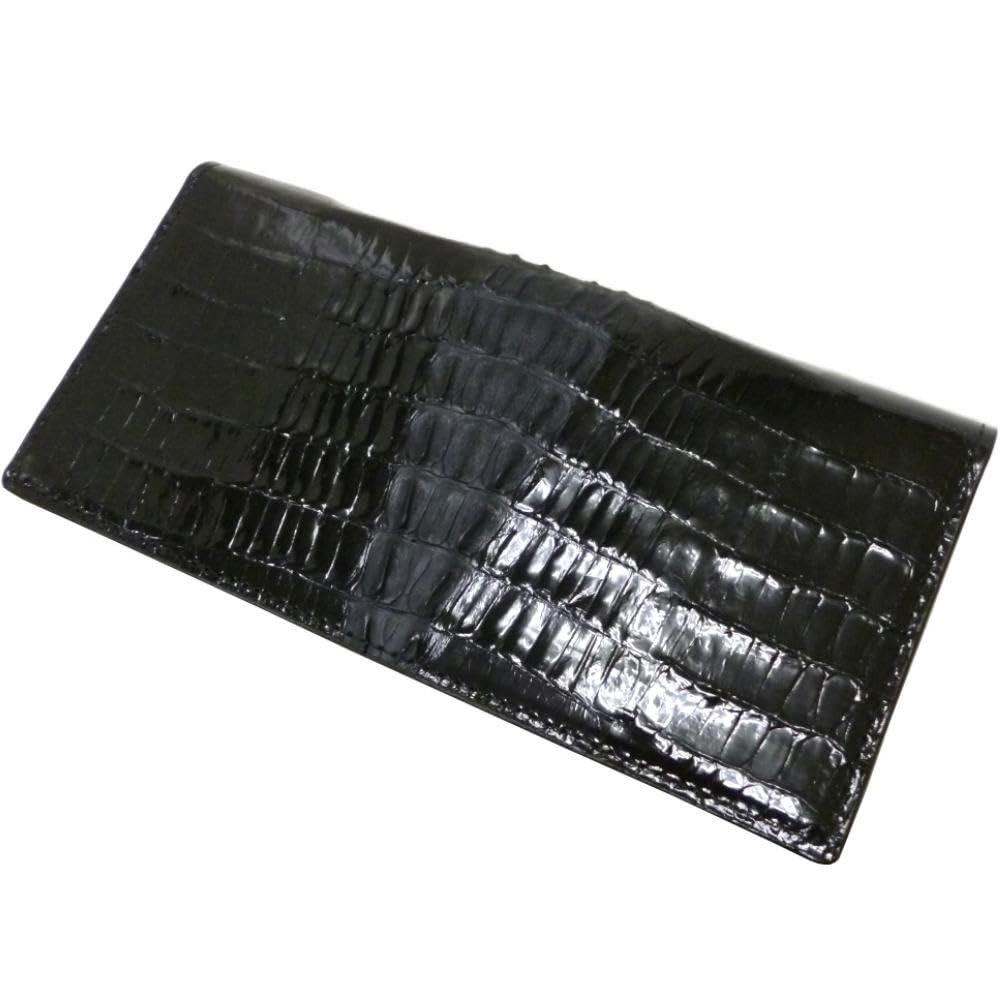 Santa Maria Men's Crocodile Leather Long Wallet with Glossy Back (Black)