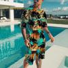 Men's Hawaiian Full Print Suit Casual T-shirt Beach Pants Suit Daily Stylish Men Short-sleeve Top New Mens Tees Short Two Set