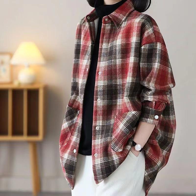 

Женская флисовая куртка-рубашка в клетку колор-блок с отложным воротником 2XL (145-165 lbs)