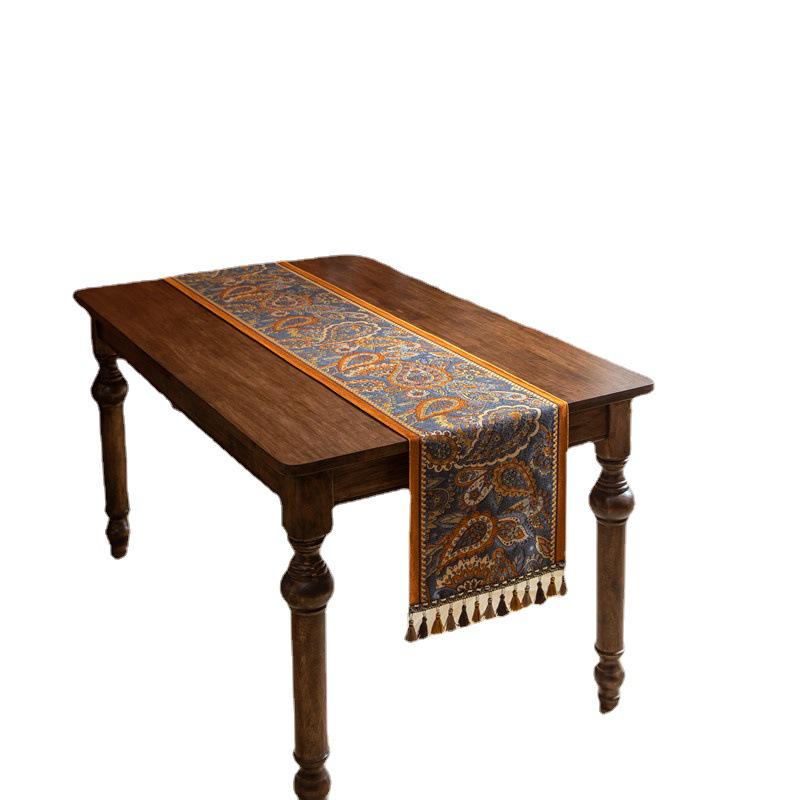 Retro Paisley Jacquard Table Runner with Tassels - Ethnic Style Polyester Decor