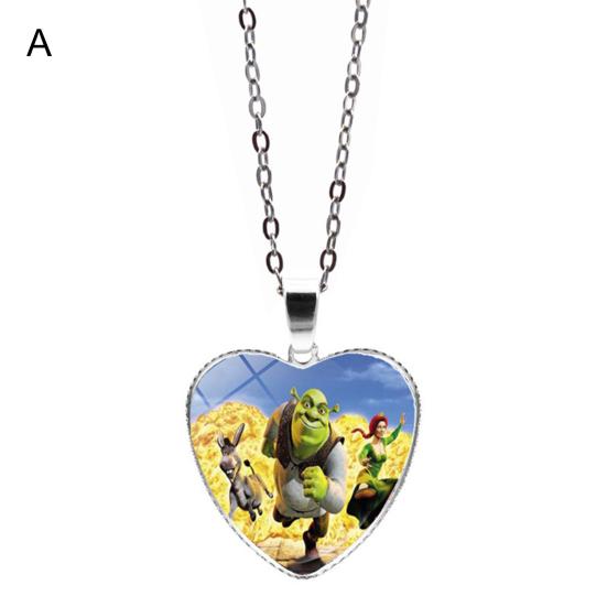 Pendant Necklace Heart Cartoon Shrek Pattern Jewelry Bright Luster Adjustable Necklace for Birthday