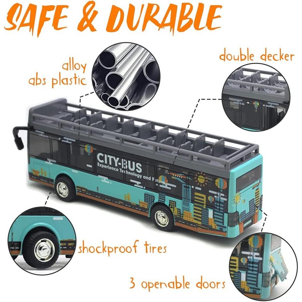 1/50 Patrový turistický autobus pro batolata, Hrací vozidla z lité slitiny se zvuky a světly, Hračky městských aut s natahovacím pohonem a otevíratelnými dveřmi