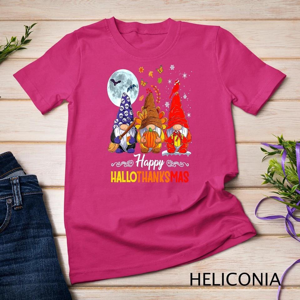 Halloween Thanksgiving Christmas Happy HalloThanksMas Gnomes Unisex T-shirt 4 2XL