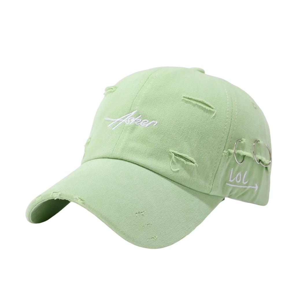 Letter Embroidered Baseball Cap Men's American Ripped Soft Top Cap Women's Summer Big Head Circumference Showing Face Small Sunscreen Cap