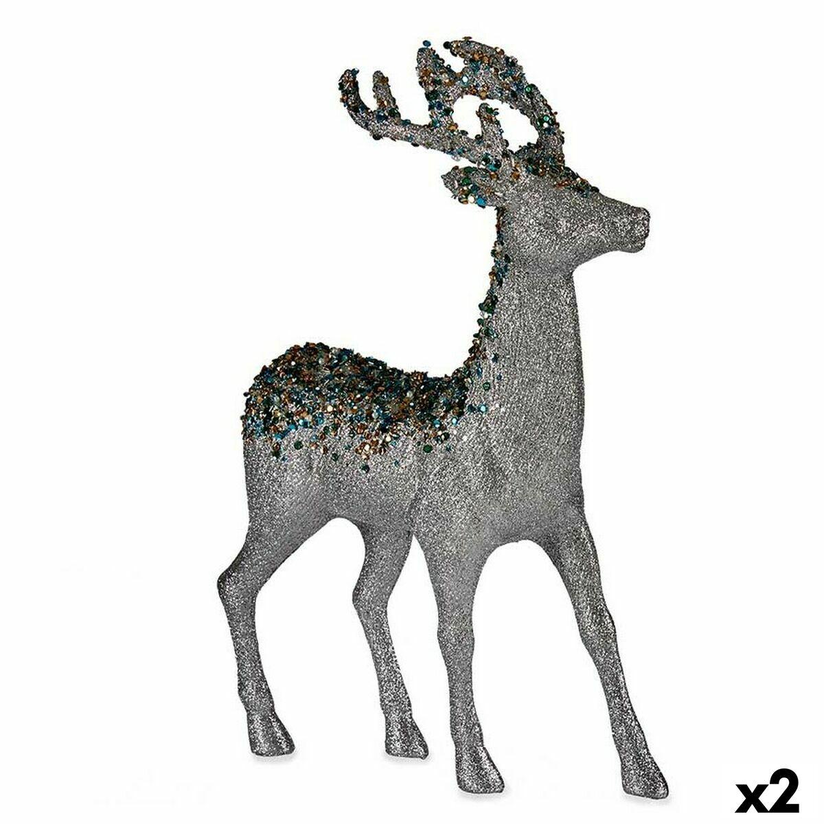 Figura decorativa Natale Renna Argento Plastica 15 x 45 x 30 cm (2 unità)