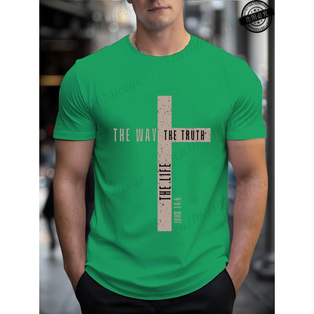 Mens Jesus Is King T-Shirts,The Way The Truth The Life Tops,Bible Verse Jesus Shirt,Mens Christian T-Shirt,Cross Vintage Tees