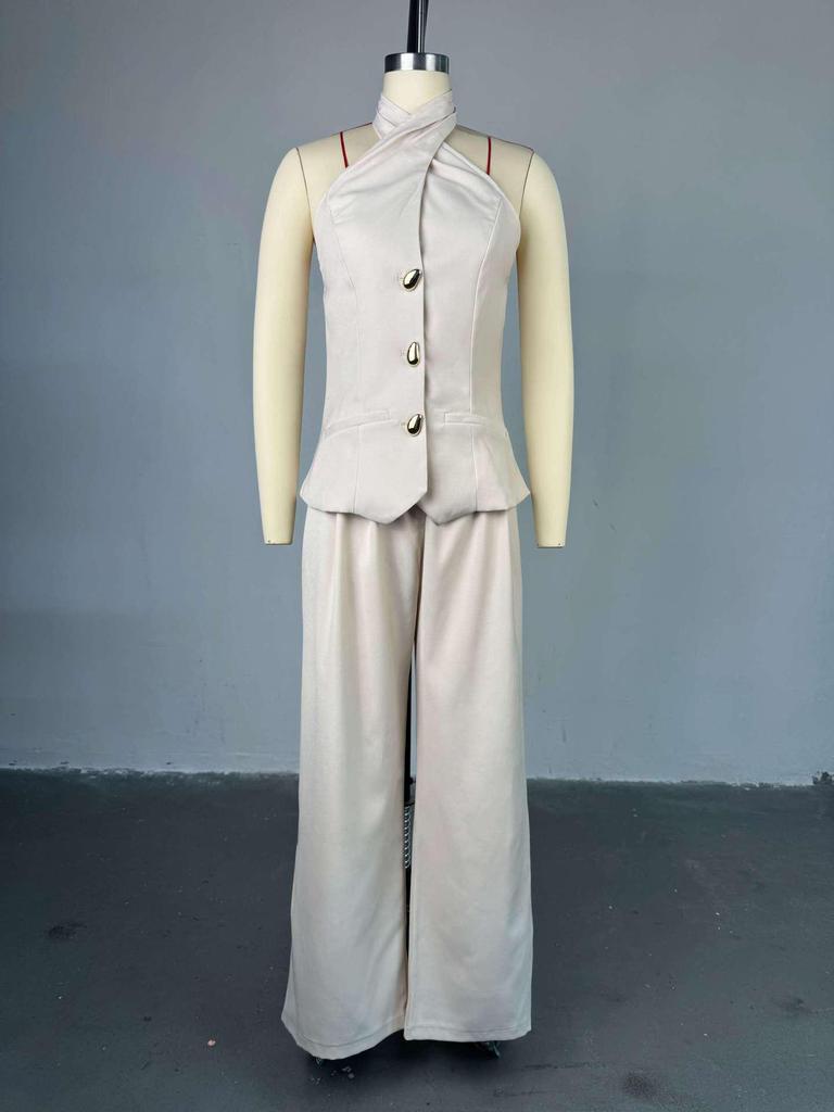 2025 Summer Women's Halter Top & High Waist Long Pants Set - European & American Style