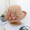 Autumn and Winter Feather Flower Woolen Top Hat Women's British Retro Casual Bucket Hat Mesh Basin Hat