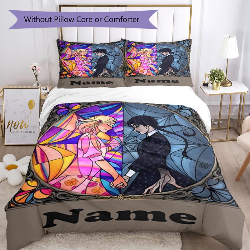 3pcs Custom Name Wednesday Bedding Set Duvet Cover Closure Includes 1 Duvet Cover & 2 Pillowcases, Soft and Comfortable for All Seasons.