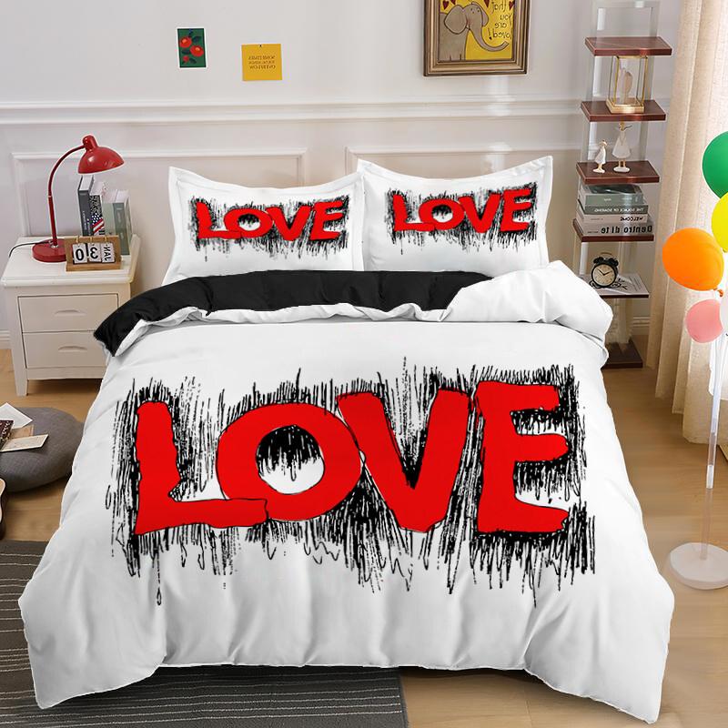 Comforter Romantic Love Heart Valentines Day Bedding Set Microfiber 3D Print King Queen For Boys Girls Teen Decor