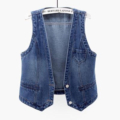 Spring Slim Fit Korean Style Ripped Denim Sleeveless Women's Vest