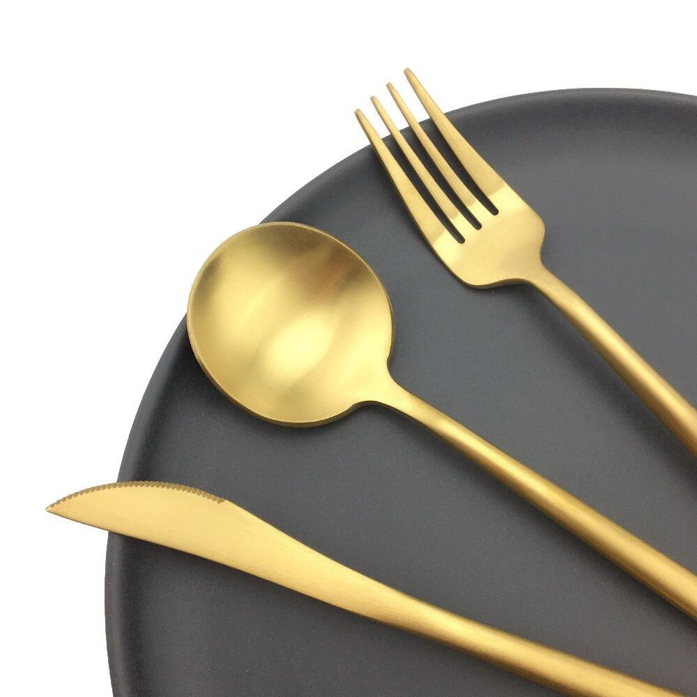 4 Pcs/Set Pure Matte Gold Dinnerware Knife 410 Stainless Steel Western Cutlery Durable Kitchen Food Tableware Dinner Set