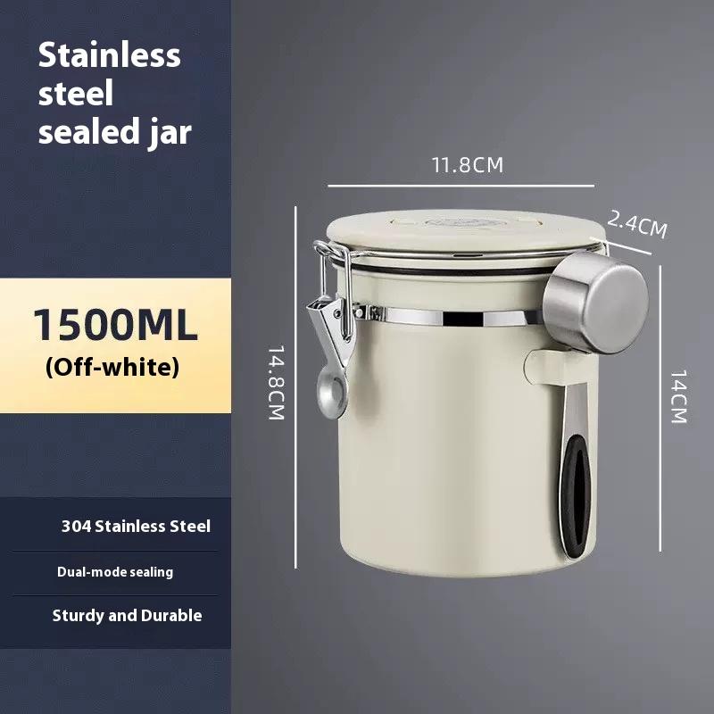 Coffee Beans Vacuum Sealed Jug,Stainless Steel Food Airtight Container forKitchenware,Portable Grain Storage Can for Kitchen