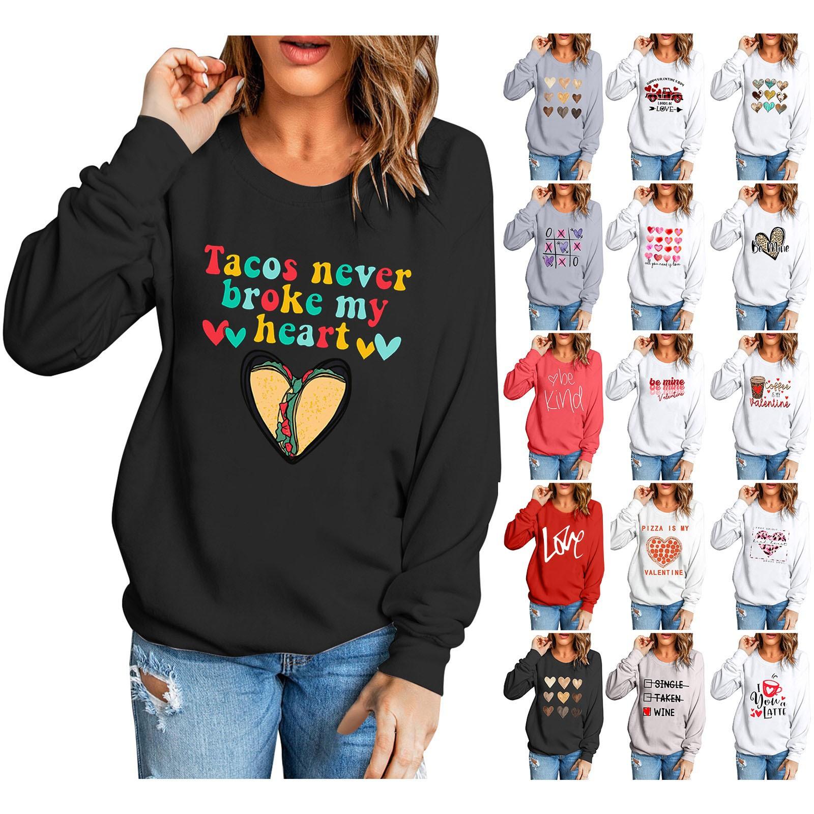 

Women s Valentine s Day Print Long Sleeve Pullover Hooded Thin Fleece Sweatshirt