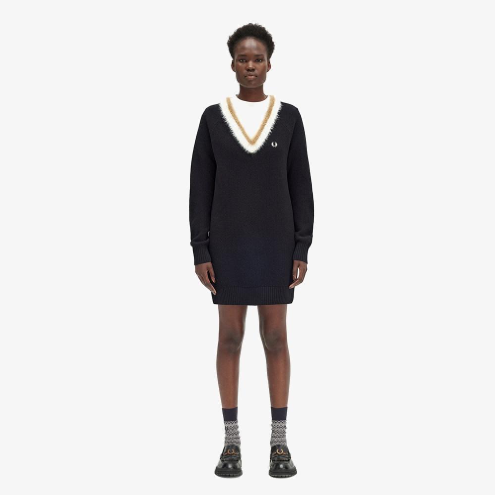 

Fred Perry [womens] Textured Trim V Neck Knit Dress Black Afpf2438166 102 S