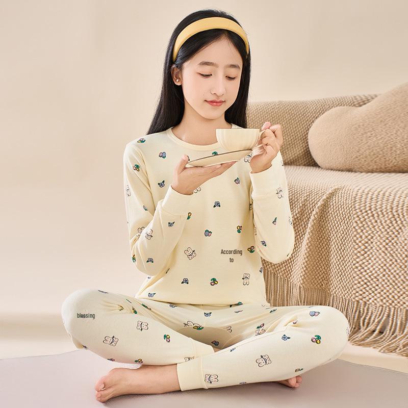 Kids' Autumn Cotton Flannel Pajama Set - Warm Long Johns and Base Layer for Boys and Girls