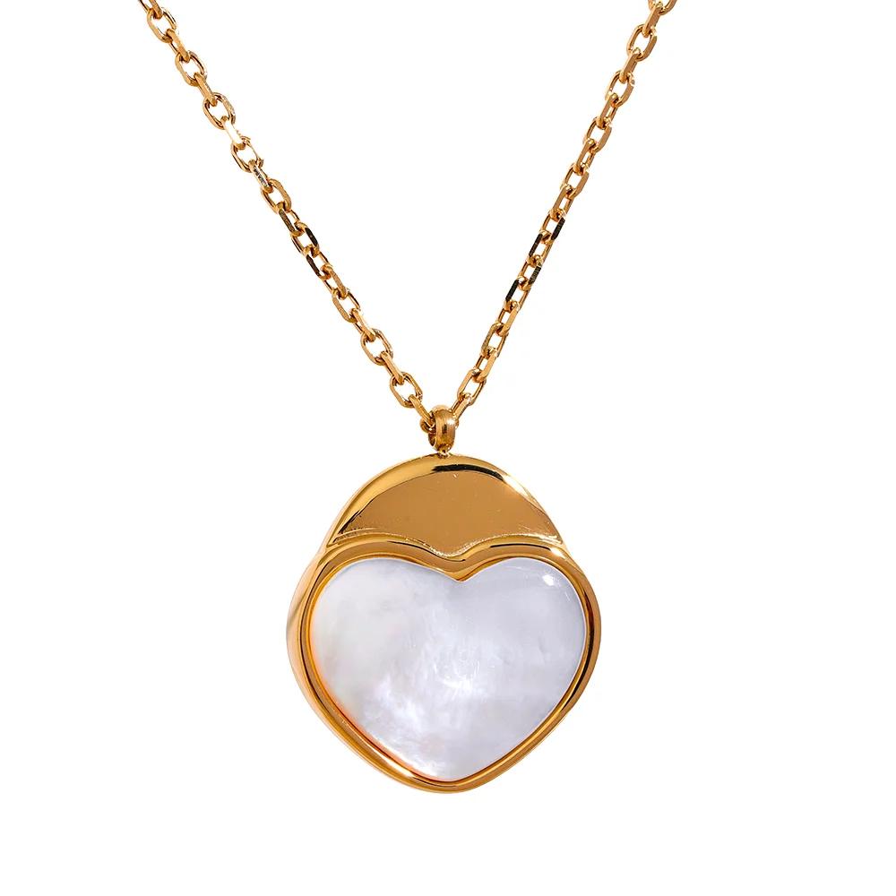 

Yhpup Stainless Steel Natural Shell Heart Pendant Romantic Necklace Gift Fashion Collar Neck Jewelry for Women Bijoux Femme