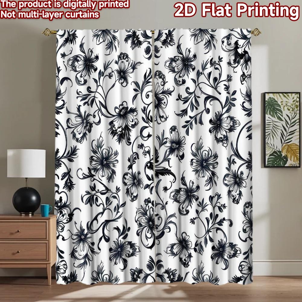 2D flat Photography Backdrop Popular Party Party Backdrop Black and White Florals 100% Polyester Party & Holiday Decor