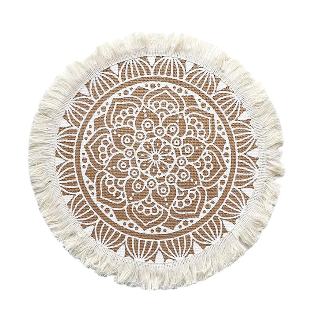 Elegant Jute Placemats With Tassels Heat Insulation Mats Dining Table Embroidery Tassels Table Mat Pad Tableware Coaster Party