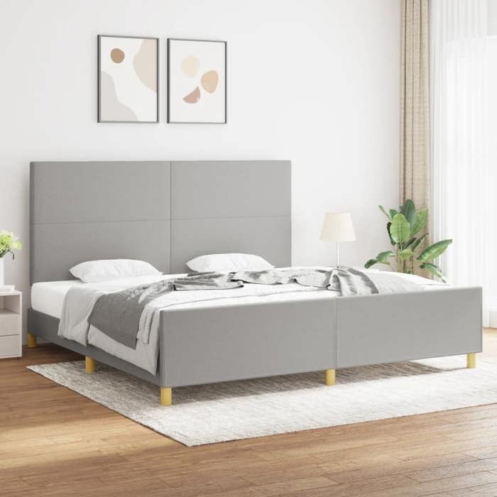 VidaXL Bed Frame with Headboard Light Grey 200x200 Cm Fabric 3124919