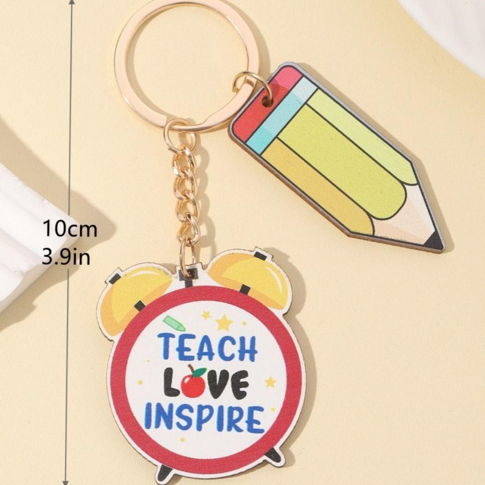 Geometric Shape Teacher's Day Keychain English Letter Pen Holder Key Ring  Teacher's Day Gift
