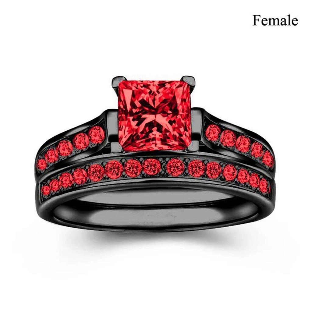 Charm Couple Rings Romantic Women Red Rhinestones Rings Set Trendy Men Stainless Steel Celtic Dragon Rings Wedding Band Jewelry