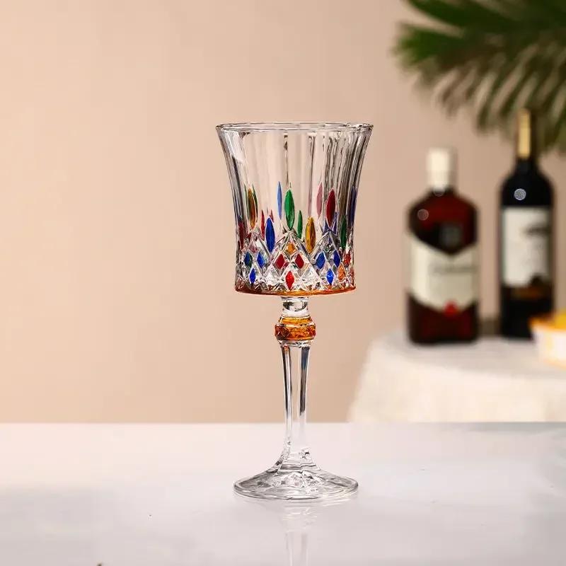 1/2pcs Hand Drawn Diamond Carved Crystal Glass Cup Rainbow Diamond Gloss Champagne Cup Thickened Design Red Wine Tall Glasses