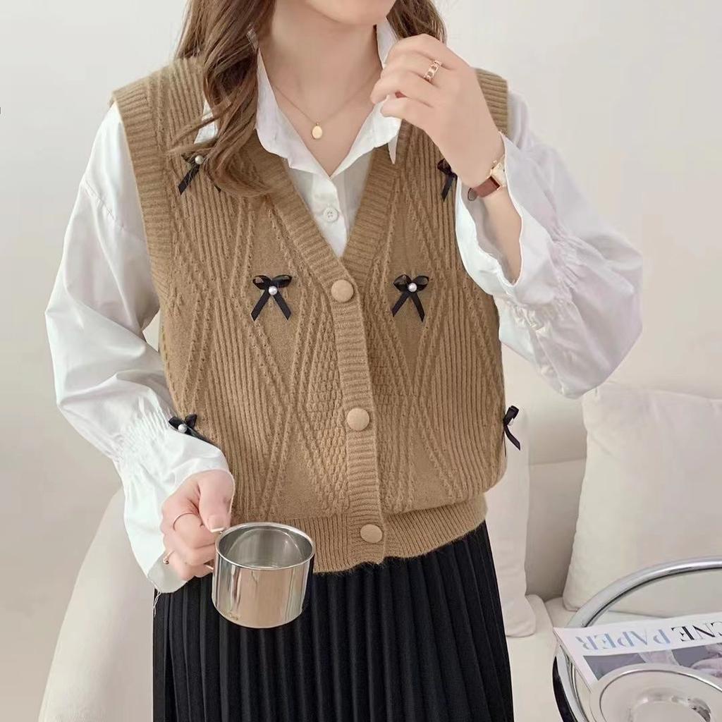 Women's Knitted Vest Cardigan Autumn and Winter New Vintage Fried Dough Twists Versatile Sweater Vest