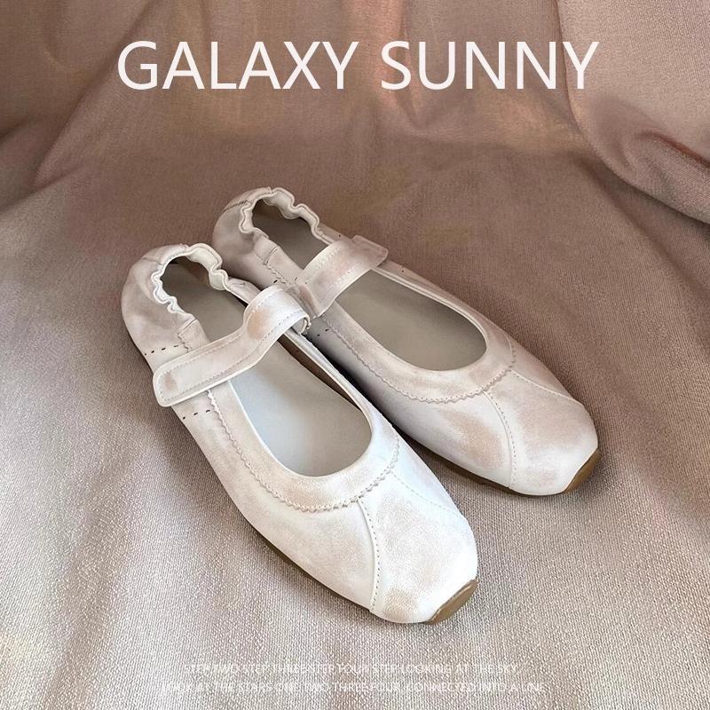 Spot version~ retro leather Velcro word with Mary Jane shoes ballet versatile round head flat sole shoes women