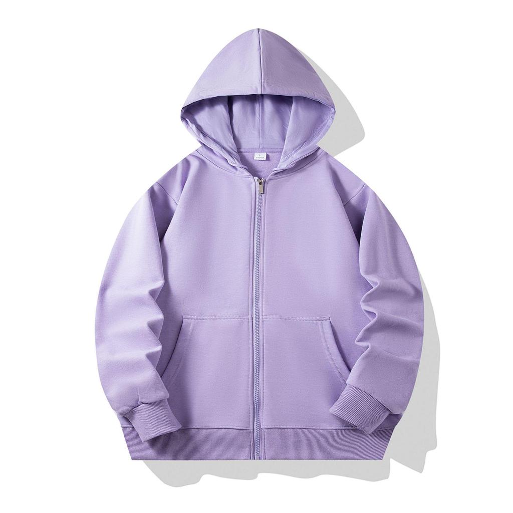 Autumn Children's Terry Cloth Zip-Up Hoodie with Pocket - Solid Color Korean Style Parent-Child Jacket