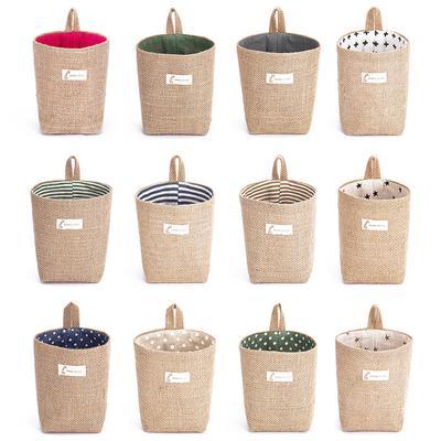 Home Decor Stripe Hanging Pocket Small Sack Sundries Organizer Cosmetic Organizer Cotton Linen Storage Bag Cestini portaoggetti